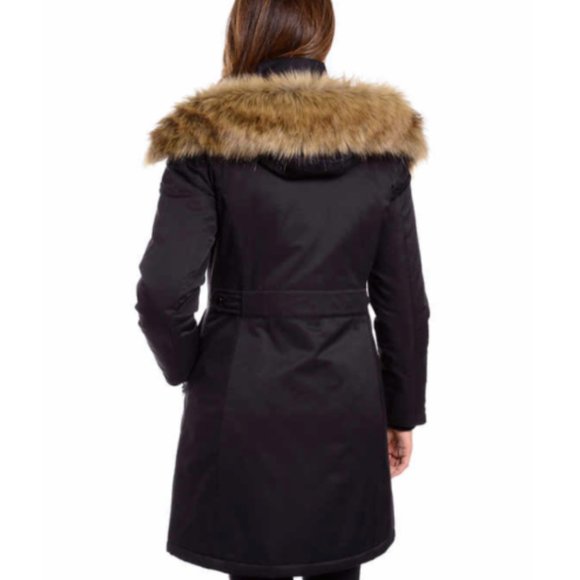 1 MADISON Women Water Resistant Long Parka Hooded Jacket--Black - Picture 2 of 7